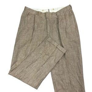 Polo Ralph Lauren Silk Flax Trousers Pants Mens 38X35 Brown Made in Italy